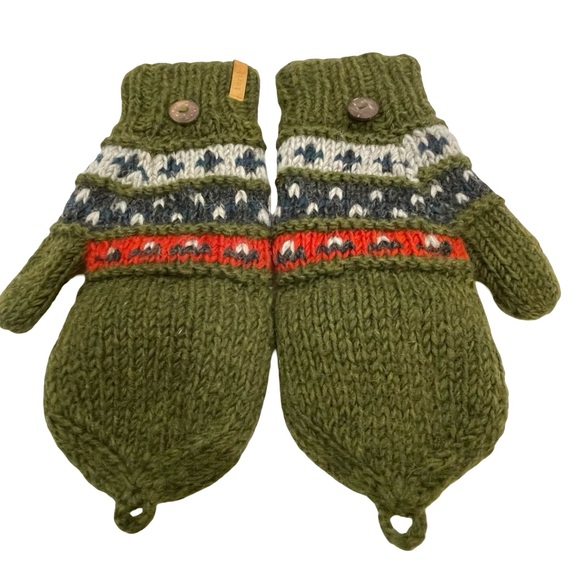 Turtle Fur Cozy Olive Knit Mittens with Pattern, M/L - Picture 1 of 15